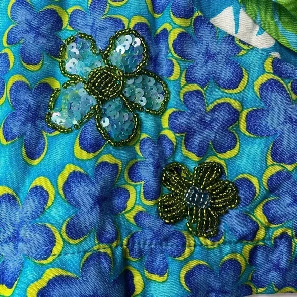 3 FOR $15 VTG Vanity Blue Green Mixed Floral Print Lined Hooded Jacket Size S - Picture 3 of 9